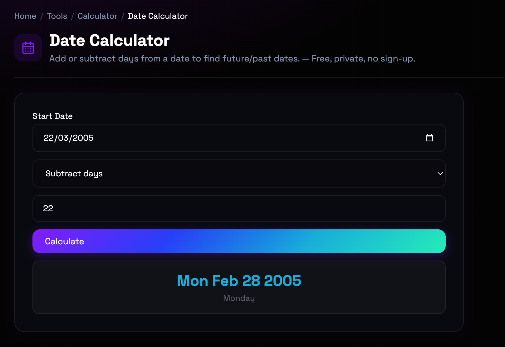 How to use Date Calculator online — free, fast, and private